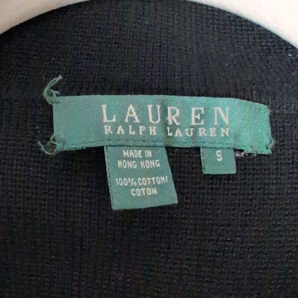 Vintage Lauren Ralph Lauren sweater blazer black knit white piping cotton Small - Picture 3 of 7